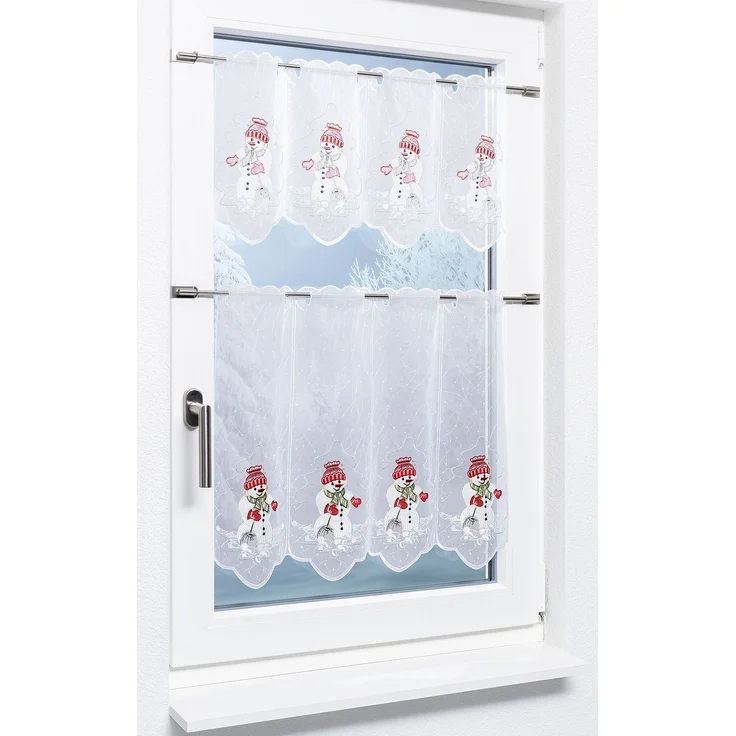Scheibengardine Plauener Spitze - Snowman (Bx H) 146.70cm * 30cm Rot/kaminrot – Bild 5