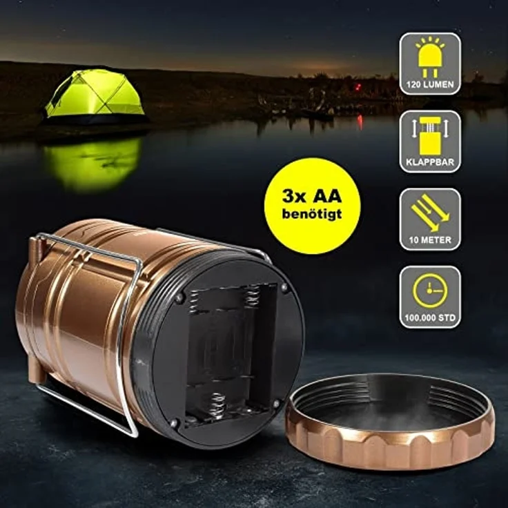 EAXUS Gartenleuchte 30 LED Campinglampe Batteriebetriebene Lampe für In- und Outdoor, LED fest integriert, Ausziehbar – Bild 6