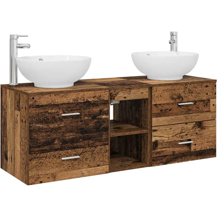 vidaXL Badezimmerschrank-Set 3 stk. Altholz 129 x 44,5 x 80 cm 3405905 – Bild 2