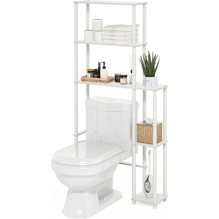 Furinno Turn-N-Tube platzsparendes WC mit 5 Regalen, Weiß/Weiß – Bild 1
