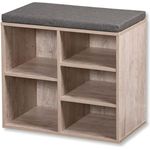 Kleiner Schuhschrank, weiß gekälkt - mit Sitzkissen, grau