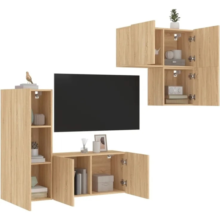 vidaXL 4-tlg. Wohnwand Sonoma-Eiche Holzwerkstoff 3216430