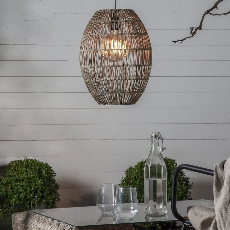 Outdoor Lampenschirm ,Linde' in Rattan-Optik, natur, 40cm – Bild 5