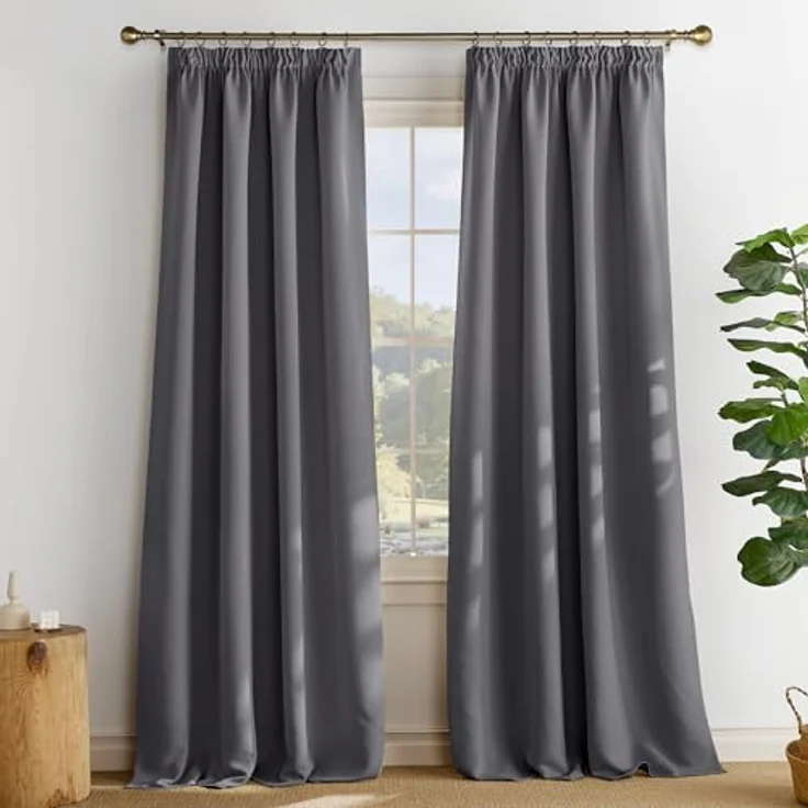 PONY DANCE Schienen Gardinen und Vorhang Grau Blickdicht 2er Set Verdunklungsvorhänge mit Kräuselband Thermogardine gegen Hitze Blackout Curtains Living Room, H 228 x B 167 cm – Bild 3