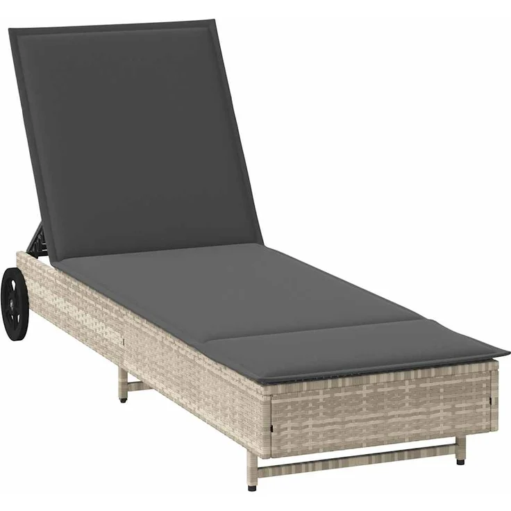 vidaXL Sonnenliege mit Rollen und Auflage Hellgrau Poly Rattan 4104038 – Bild 1