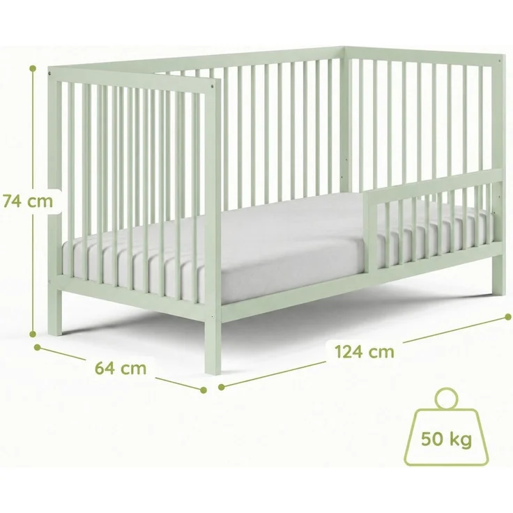 Kids Collective Babybett Kinderbett Gitterbett Baby Bett mit Rausfallschutz 60x120 70x140, stabiles Buchenholz, made in Europe 60x120 cm Grün – Bild 3