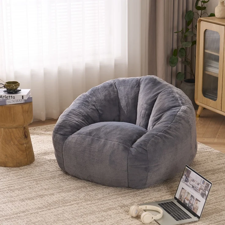 Wohnora-Sitzsack, ein Sitzsack für Erwachsene und Kinder, ein superweicher, bequemer und flauschiger Sitzsack für den Boden, ideal zum Spielen, Lesen und Entspannen - Mittel(Hellgrau),H 60cm x T 98cm x B 98cm,Grau – Bild 1