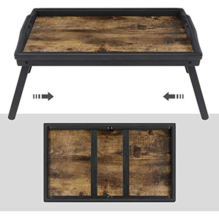SONGMICS Betttablett, Frühstückstablett, Laptopständer, mit klappbaren Beinen aus Bambus, für Bett, Sofa, für Snacks, mit Rille für Handy, 50 x 30 x 26 cm, vintagebraun LLD106B01 – Bild 9