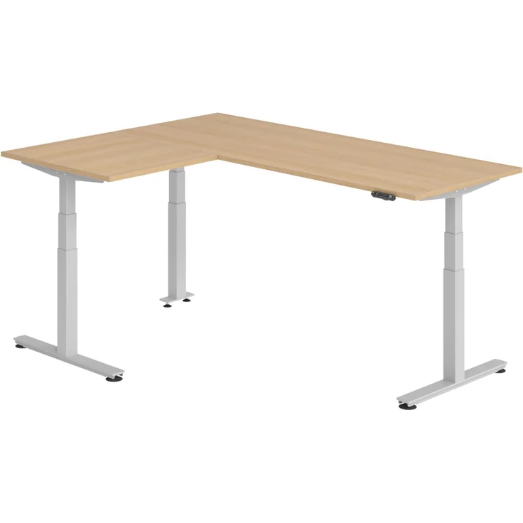 bümö Eckschreibtisch elektrisch höhenverstellbar L-Form: 200 x 160 cm in Eiche, Gestell silber - Stehschreibtisch mit Memory-Steuerung, elektrischer XXL Schreibtisch für die Ecke, XDSMW-2008-E-S – Bild 1