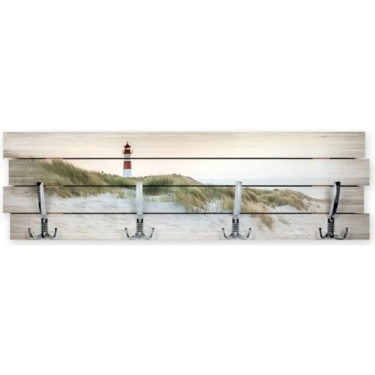 Kreative Feder Wandgarderobe Wandgarderobe "Leuchtturm" aus Holz, im Shabby-Chic-Design farbig bedruckt ca. 30x100cm 4 Doppel-Haken – Bild 4
