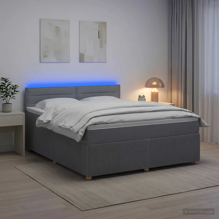 vidaXL Boxspringbett mit Matratze Hellgrau 160 x 200 cm Stoff 3452960 – Bild 4