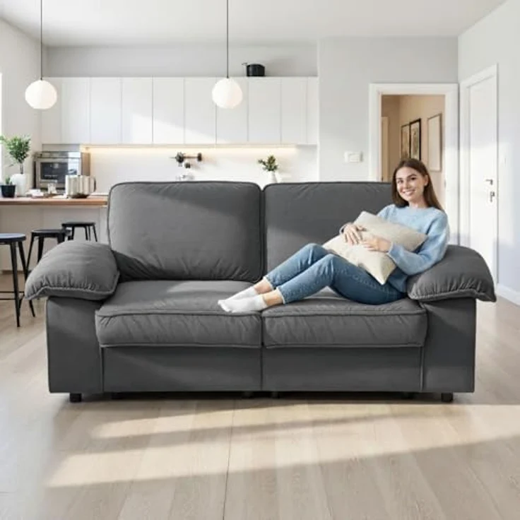 Ball & Cast 2 Sitzer Sofa mit Schlaffunktion - Couch mit Stauraum unter dem Sitz, 201 x 89 x 91 cm (BxHxT), Komfortabel für Moderne Wohnzimmer, Grau – Bild 6