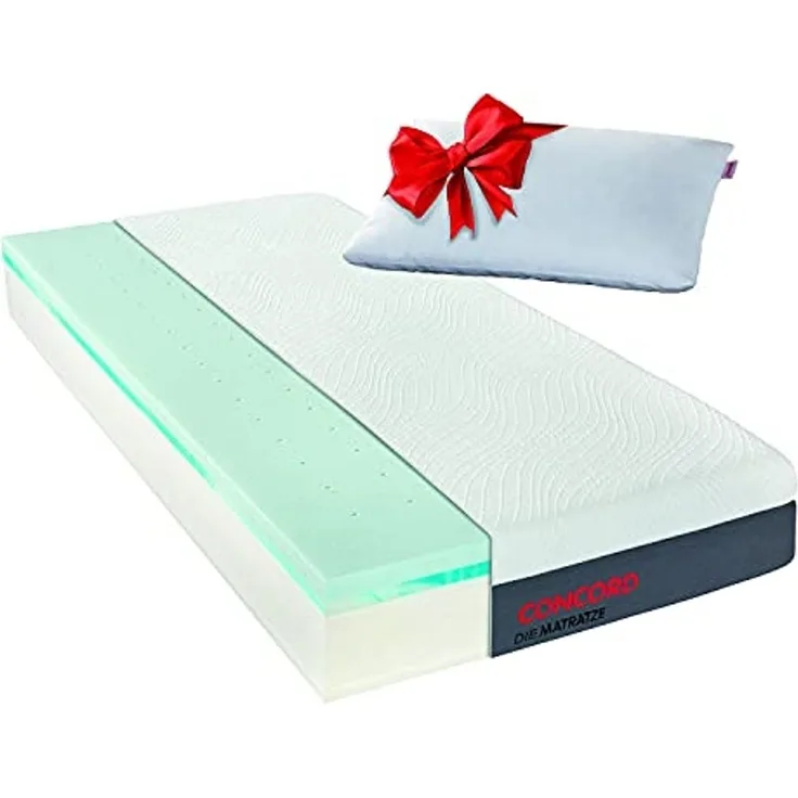 Komfortschaummatratze mit integriertem Duo-Topper + Kissen 100x200, Höhe 24 cm, Atmungsaktiv, Oeko Tex Standard 100