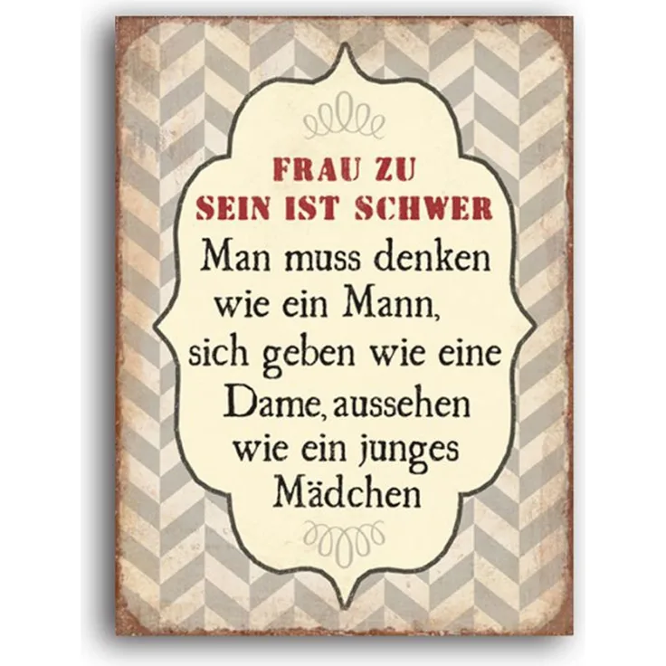 METALLSCHILD WANDBILD SCHILD ZUM HÄNGEN AUS METALL Frau Sein 35x26cm