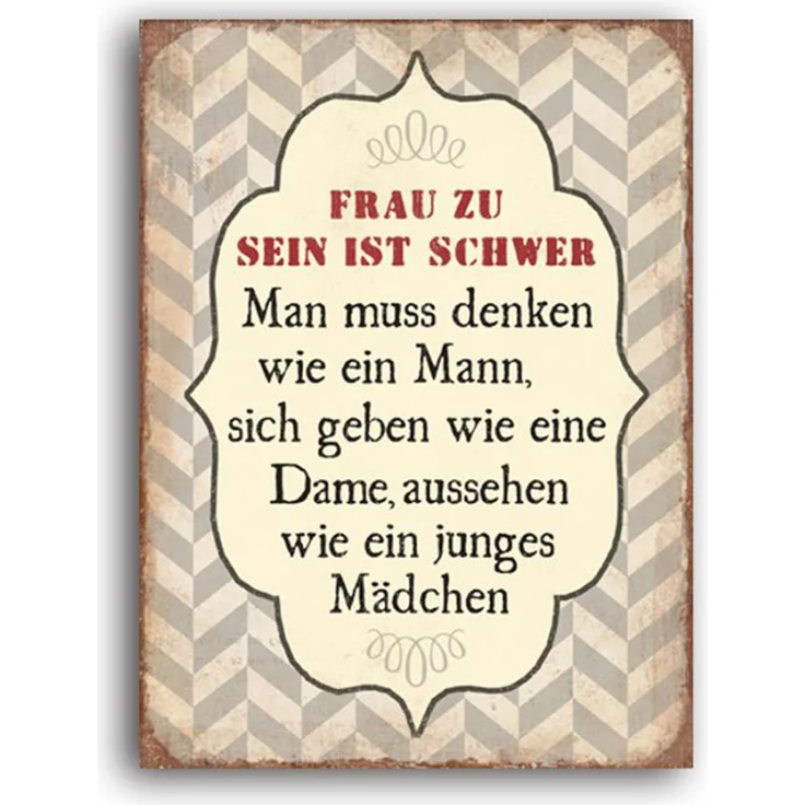 METALLSCHILD WANDBILD SCHILD ZUM HÄNGEN AUS METALL Frau Sein 35x26cm