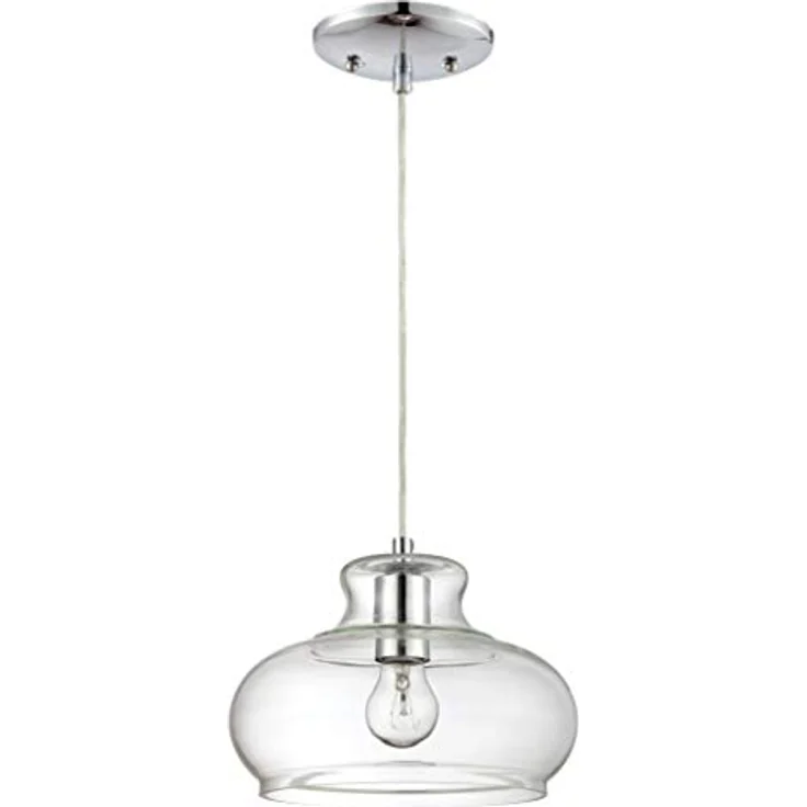 Westinghouse Hängeleuchte 6345840, elegante Pendelleuchte mit runden Glas-Schirm und nickelfarbenem Baldachin – Bild 2