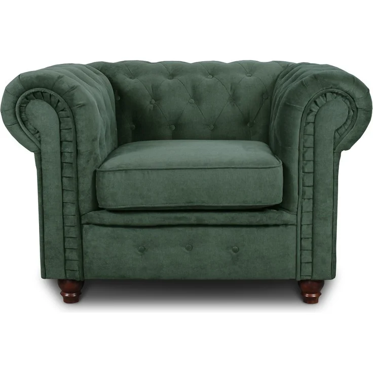 Sessel Chesterfield Asti - Couch, Couchgarnitur, Couchsessel, Loungesessel, Stühl, Holzfüße - Glamour Design (Grün (Capri 74)) – Bild 1