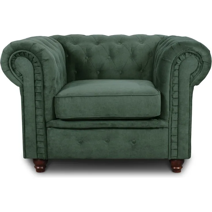 Sessel Chesterfield Asti - Couch, Couchgarnitur, Couchsessel, Loungesessel, Stühl, Holzfüße - Glamour Design (Grün (Capri 74))