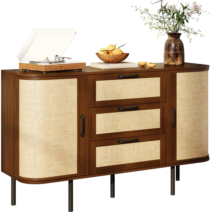 DESVIAE Sideboard Nussbaum-Optik aus MDF – 120x82x40 cm – 2 Schwenktüren, 3 Schubladen – Bild 7