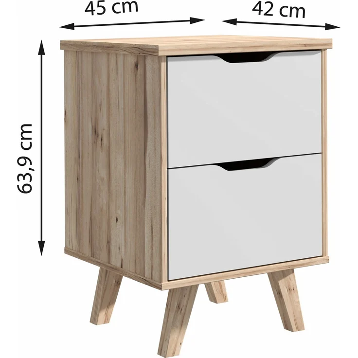 Nachtkommode >VANKKA< 2 Schübe, Planked Eiche Dekor / Weiss - 45x63,9x42cm (BxHxT) – Bild 7