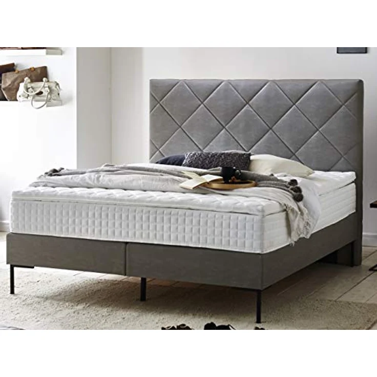 Atlantic Home Collection Boxspringbett FRAUKE, 160x200 cm, inklusive Topper (Härtegrad H2), grau – Bild 3