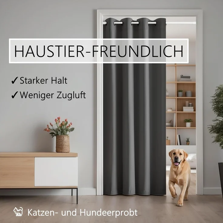 tinycurtains Türvorhang mit Stange weiß 70-120 cm Thermo Vorhang ohne Bohren, blickdicht, Ösen, verdunkelnd, Polyester, blickdicht, Anthrazit Nebula, Türgardine mit Klemmstange verdunkelnd – Bild 7