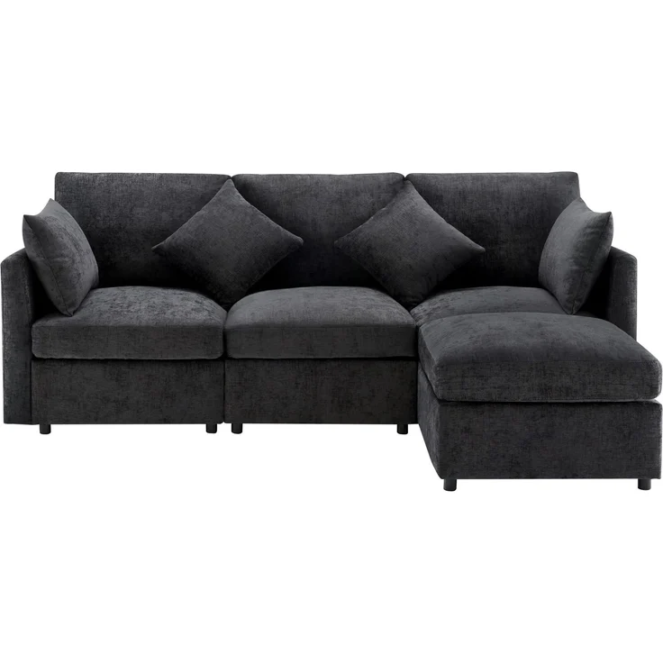 DESVIAE Sofa modular mit beweglichem Hocker 216x81x161 cm Chenille Grau – Bild 8