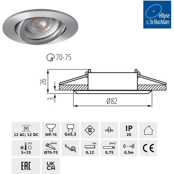 Einbaustrahler, Alumatt 1 x GX5,3/12V/50W, rund Alu matt – Bild 4
