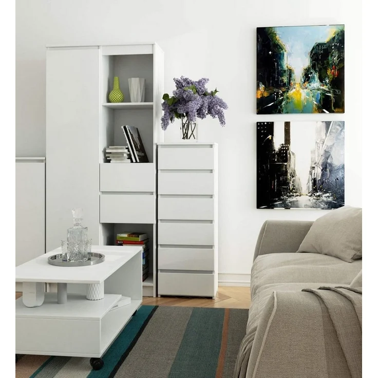 Home Collective Kommode 40 cm breit Holz Highboard Sideboard für Flur Schlafzimmer Wohnzimmer (Mehrzweckschrank Schrank schmal Kommode Schlafzimmer mit Schubladen), viel Stauraum 109 cm hoch mit 6 Schubladen weiß – Bild 2