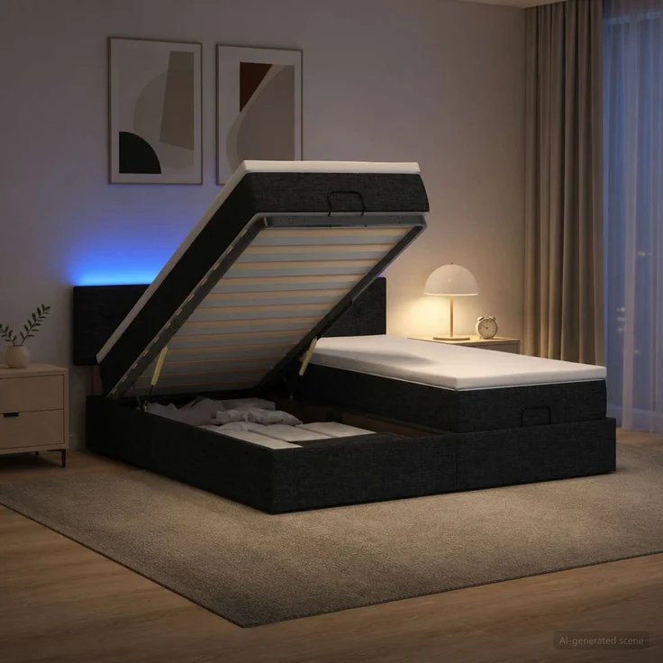 vidaXL Ottoman-Bett mit Matratze und LED Schwarz 180 x 200 cm Stoff 3457275 – Bild 4