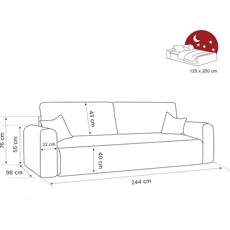 3-Sitzer-Schlafsofa mit Stauraum, Maße 244 x 98 cm – Bild 3
