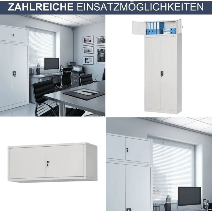 Schrankerweiterung Aktenschrank mit 2 Flügeltüren | Zusatzschrank für Büroschrank Extraschrank Stahl Mehrzweckschrank klein Werkstatt, 38x90x40cm Grau – Bild 6