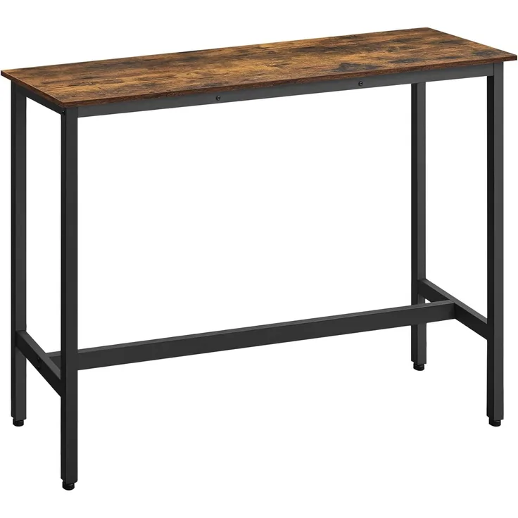 Vasagle Bartisch, Küchentisch, Küchentresen, rechteckiger Stehtisch, Metallgestell, 40 x 120 x 90 cm, einfacher Aufbau, schmal, Industrie-Design, vintagebraun-tintenschwarz LBT120B01