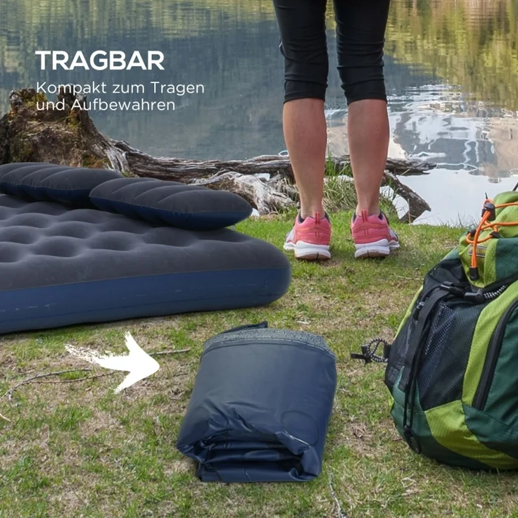 Luftbett Doppel-Luftmatratze mit Handpumpe & Kopfkissen, Blau 203x152x22cm für Camping & Gäste--Blau--203x152x22cm--YOUDENOVA – Bild 6