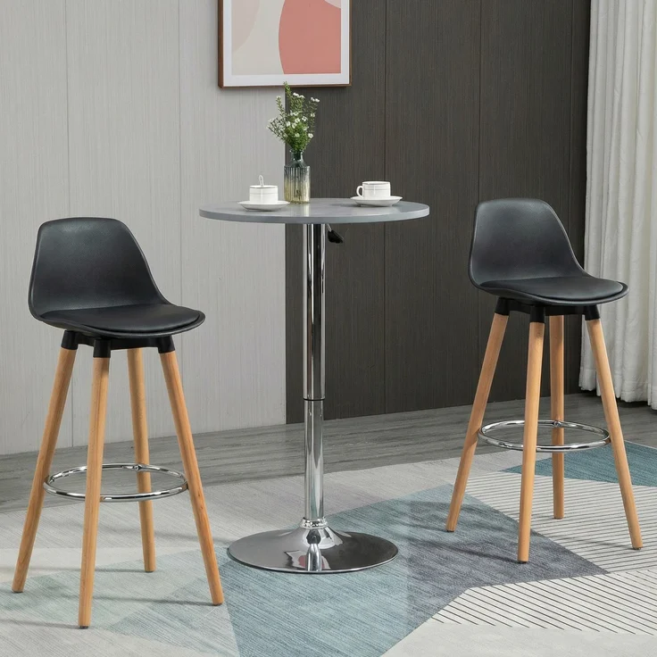 HOMCOM Barhocker, Kunstleder, Buchenholz, Schwarz, 43B x 43L x 91H cm – Bild 2