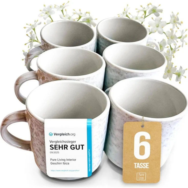 PURE LIVING INTERIOR DESIGN Geschirr-Set Ibiza Becher, 6er-Set, 350 ml, Beige, Steingut (6-tlg), 6 Personen, Steingut – Bild 1