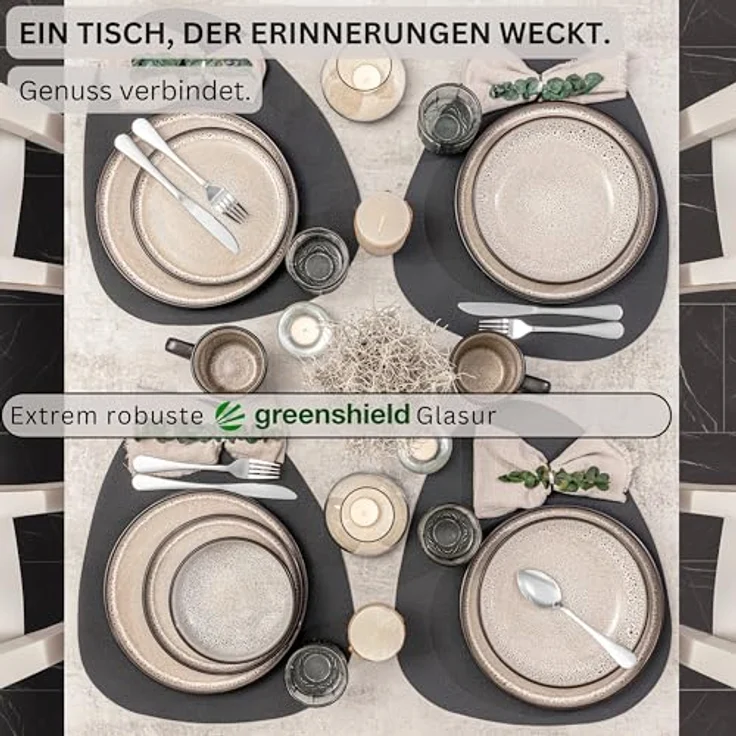 Sänger Luxor Tafelservice, 24-teilig, braun-beiges Steingut, kratzfest, rund, für Essen & Trinken – Bild 3