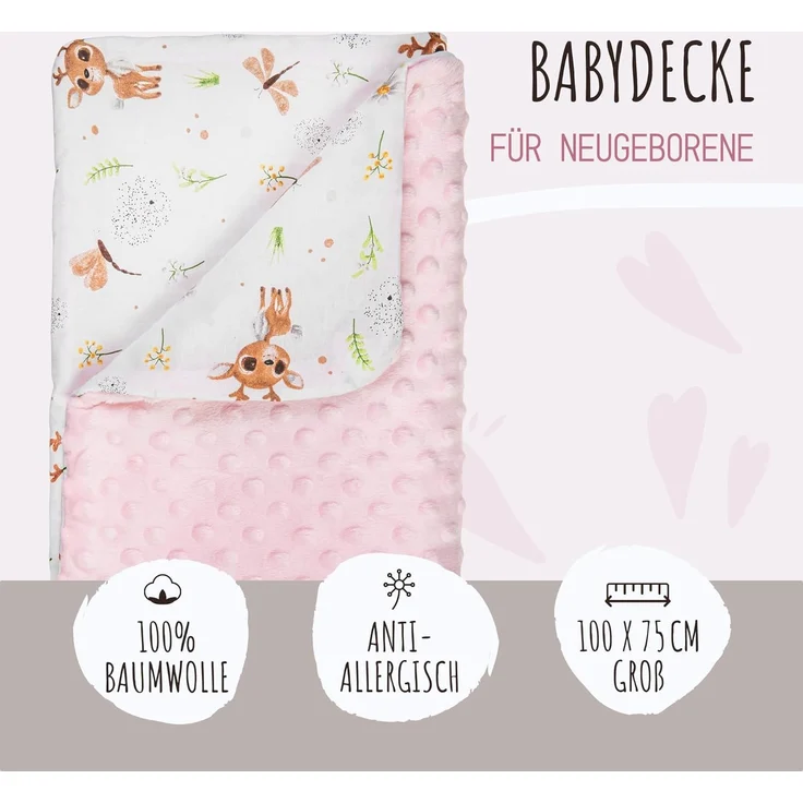 LULANDO Babydecke Kuscheldecke Krabbeldecke aus 100% Baumwolle, antiallergisch, Standard 100 von Oeko-Tex, hergestellt in der EU,(100x75 cm). Kuschelige Lieblingsdecke für Ihr Baby. – Bild 3