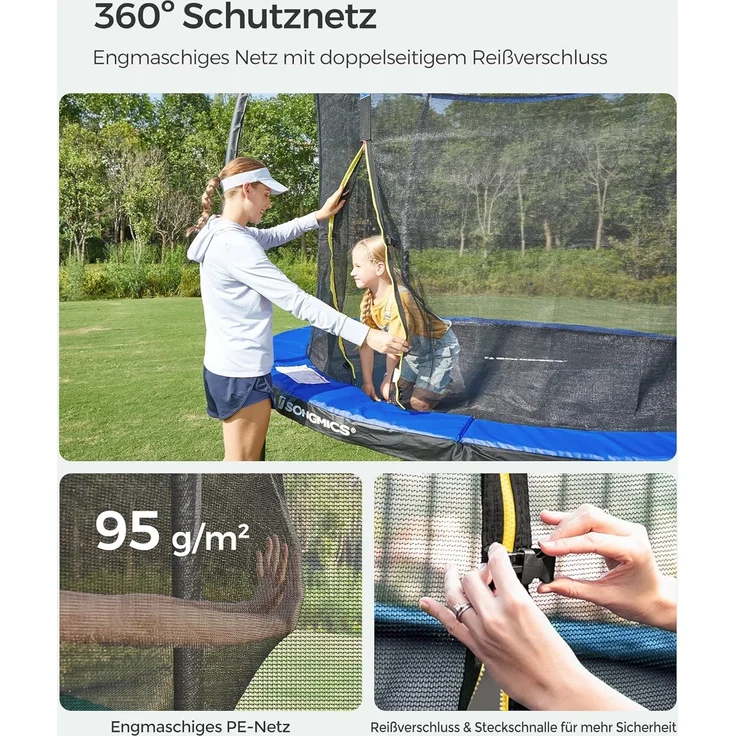 Songmics Trampolin mit Leiter, Sicherheitsnetz und gepolsterten Stangen, Stahl blau, Ø 366 cm – Bild 8