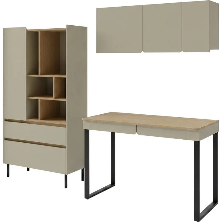 Beautysofa Jugendzimmer-Set LICO im modernen Stil, grifflos, (Kinderzimmer Möbel, Bücherregal Schreibtisch Hängeregal), Farben Sandbeige oder Eukalyptus – Bild 2