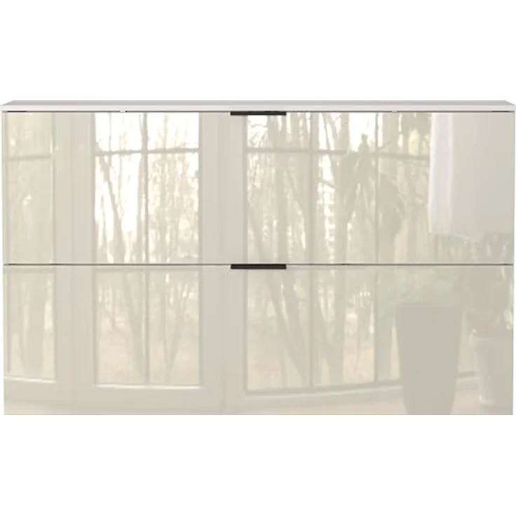 XXXL Schuhschrank Valega, Kaschmir, hängend oder stehend, 4 Schuhroste für bis zu 12 Paare, 140x85x19 cm, glänzende Glasfront – Bild 4