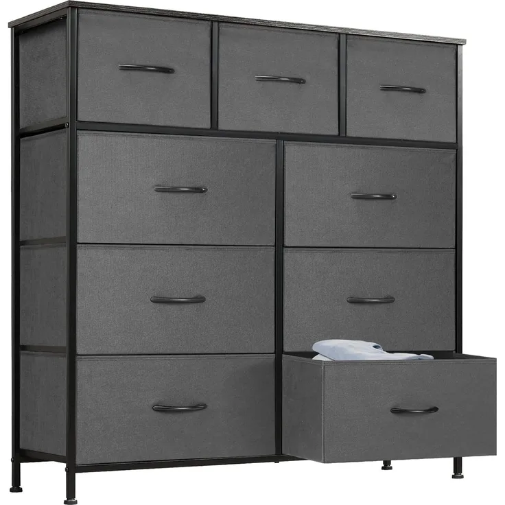 Sweetcrispy Kommode für Schlafzimmer, breite Schublade Kommode, 9 Stoffschubladen mit Griffen, Schubladen aus Stoff, Schrank, TV Stand für Schlafzimmer, Schrank, Wohnzimmer, Kinderzimmer