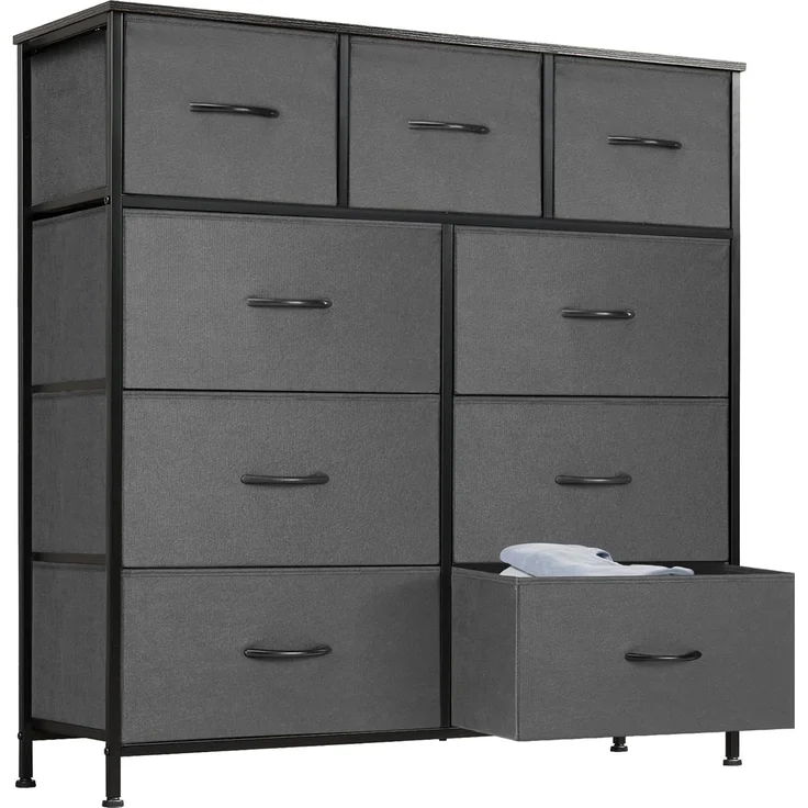 Sweetcrispy Kommode für Schlafzimmer, breite Schublade Kommode, 9 Stoffschubladen mit Griffen, Schubladen aus Stoff, Schrank, TV Stand für Schlafzimmer, Schrank, Wohnzimmer, Kinderzimmer