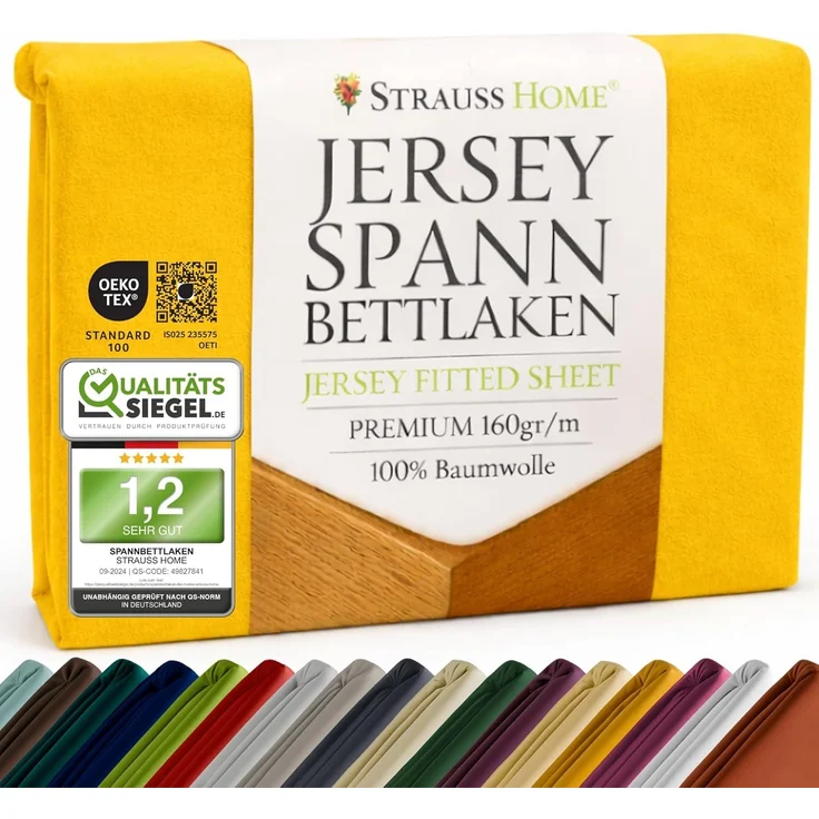 Strauss Home Spannbettlaken Premium, Gummizug: Rundumgummi, 150gr/m2 Premium Jersey 100% Baumwolle
