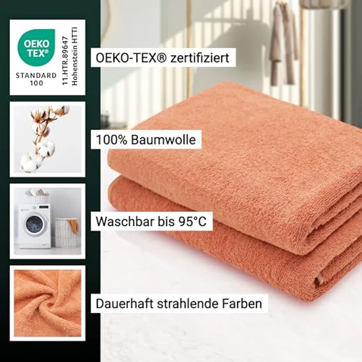Zollner Duschtuch, Terra cotta, 70x140 cm, Oeko-Tex® Standard 100, 100% Baumwolle, hohe Saugfähigkeit, Pflegeleicht – Bild 3