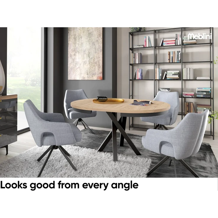 MEBLINI Esstisch Rund Ausziehbar aus Metall - 100-138x77cm - CHRIS - Weiß Matt/Schwarz Matt - Loft - Esszimmertisch Modern - Küchentisch - Ausziehtisch - Round Dining Table - Esszimmertische - Weiß Matt/Schwarz Matt – Bild 4