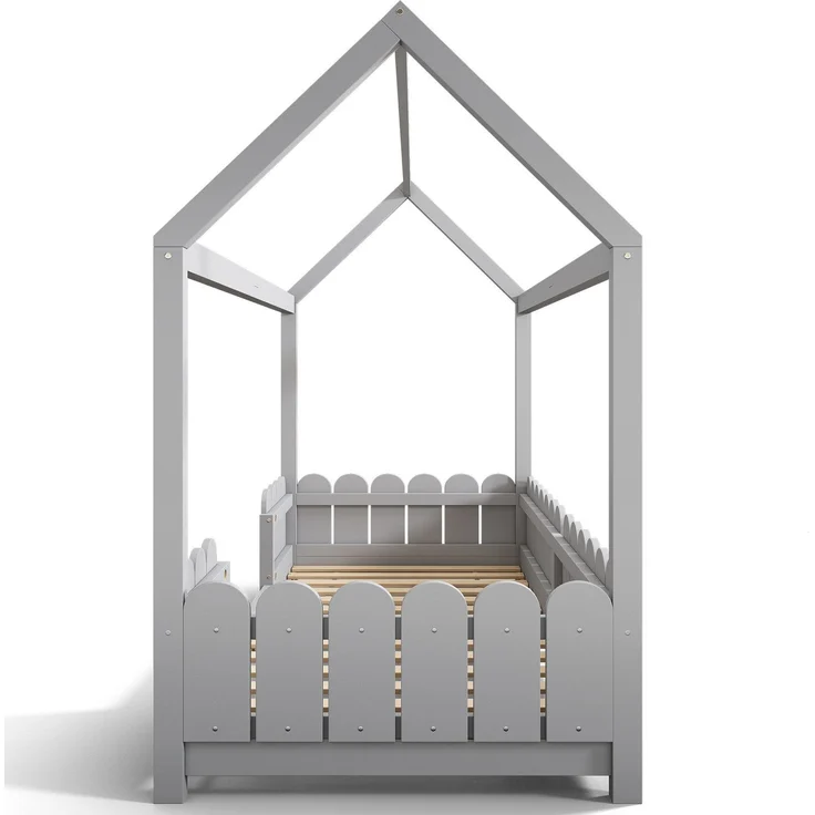 Hausbett mit Lattenrost, 90x200 cm, Kinderbett mit Rausfallschutz, Kiefer – Bild 10