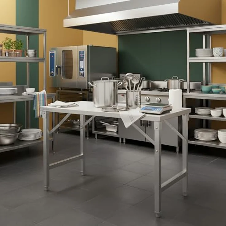 Mahlzeit Edelstahltisch 120 x 70 x 80 cm | Arbeitstisch, Küchentisch, Edelstahl Zubereitungstisch | Gastronomietisch klappbar, Klapptisch, Serviertisch | Tisch für Küche und Gastronomie – Bild 3