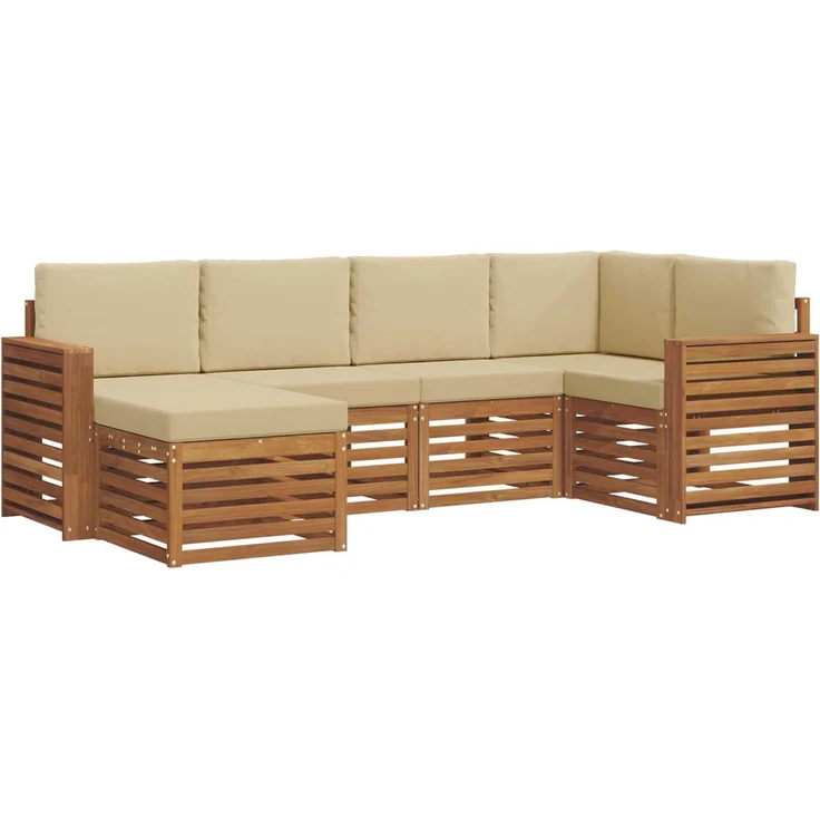 vidaXL Outdoor-Sofagarnitur 6 stk. 5-Sitzer Natur und Beige 3375098 – Bild 2