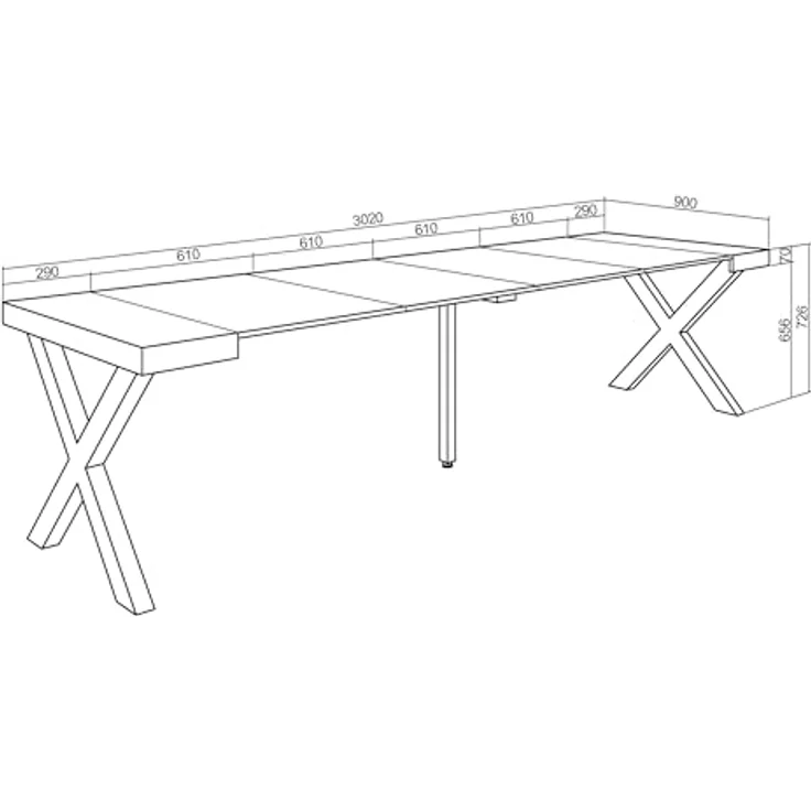 Skraut Home | Ausziehbarertisch | Multifunktionaler ausziehbarer | 300 | Für 14 Gäste | Massivholz Beine | Moderner Stil | Mattweiß und Zement – Bild 3